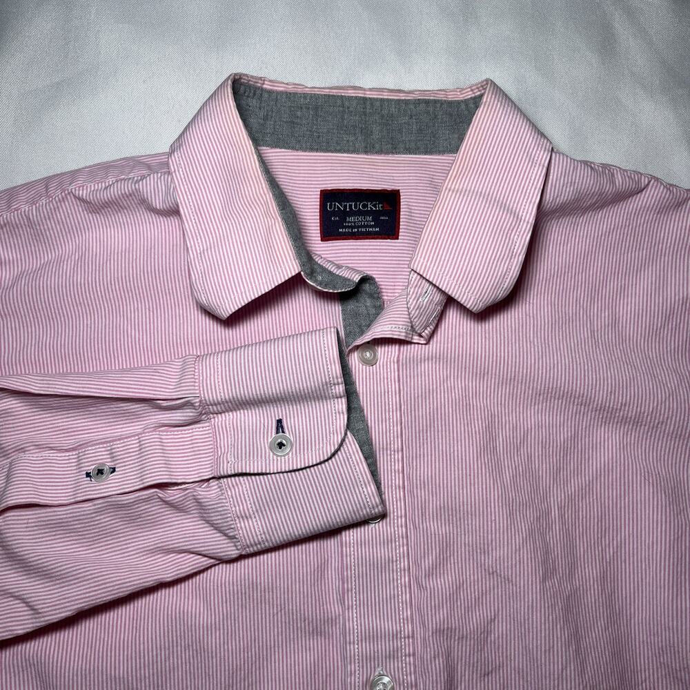 UNTUCKit Mens Button Up Long Sleeve Shirt Size M Pink Stripe 100% Cotton Classic